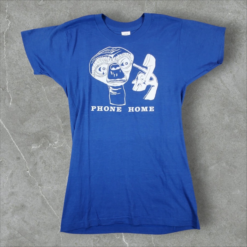 Vintage E.T. Phone Home Shirt Men Small Blue 80s Single Stitch Movie Promo 50/50